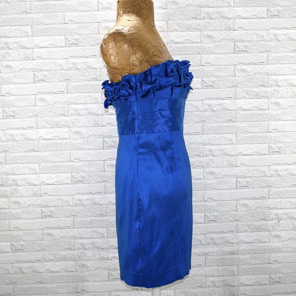 CALVIN KLEIN Dress Strapless Ruffle Cocktail Party Royal Blue Satin Mini 6 - Picture 4 of 15